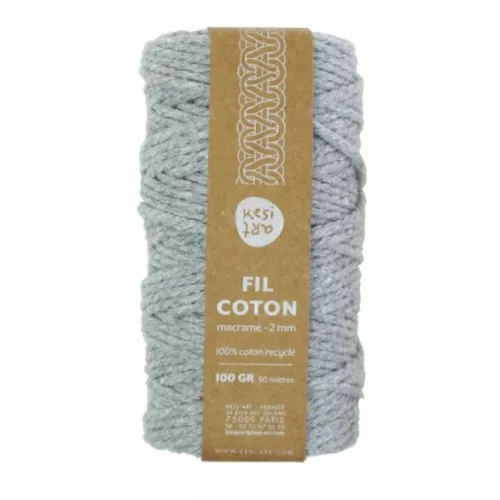 Cuerda para macramé de algodón reciclado - Kesi Art - 2 mm Gris souris (n°113) x60