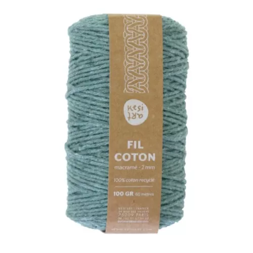 Cuerda para macramé de algodón reciclado - Kesi Art - 2 mm Vert de gris (n°112) x6