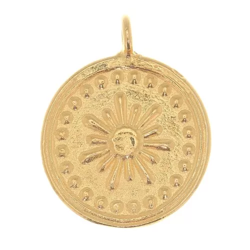 Dije redondo 18x15 mm - estampado sol - Dorado con oro fino x1