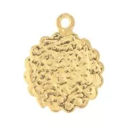 Dije redondo étnico 17x14 mm - estampado sol - Dorado con oro fino x1