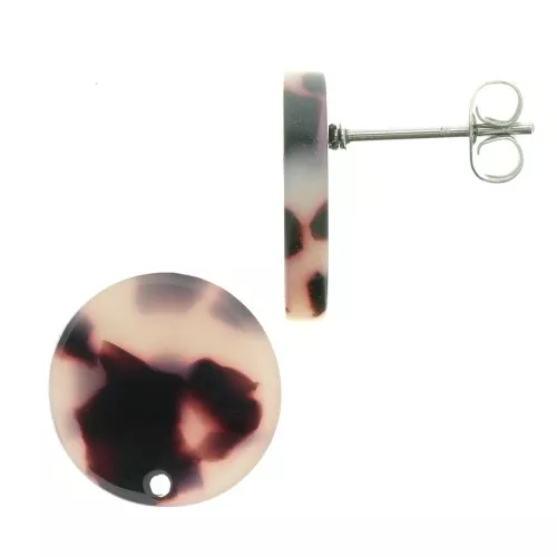 Pendientes acetato de celulosa15 mm Imitación Concha De Tortuga Beige - Noir x2