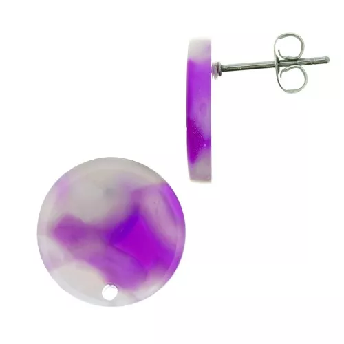 Pendientes acetato de celulosa15 mm Imitación Concha De Tortuga Violet - Blanc x2