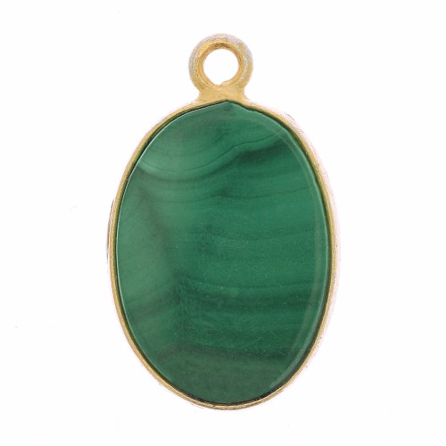 Colgante ovalado piedra gema18x11mm Plata 925 Dorado con oro fino - Malachite x1