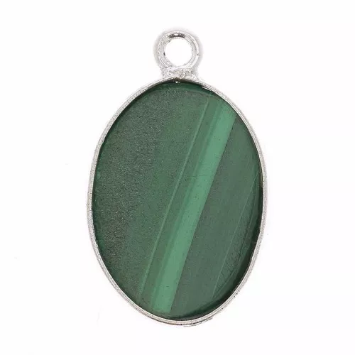 Colgante ovalado de piedra gema 18x11mm - Plata 925 - Malachite x1