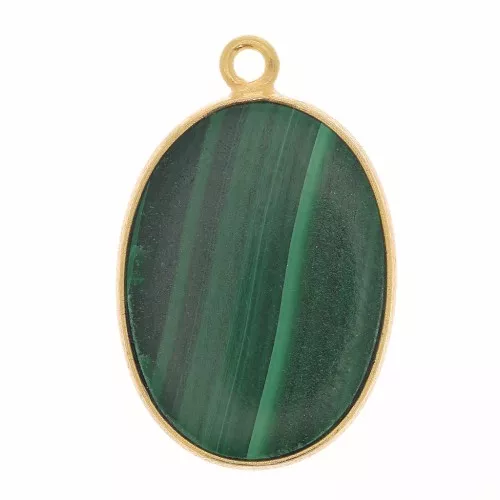 Colgante ovalado piedra gema 22x14mm Plata 925 Dorado con oro fino - Malachite x1