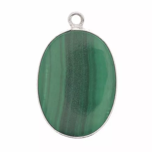 Colgante ovalado piedra gema 22x14mm Plata 925 - Malachite x1