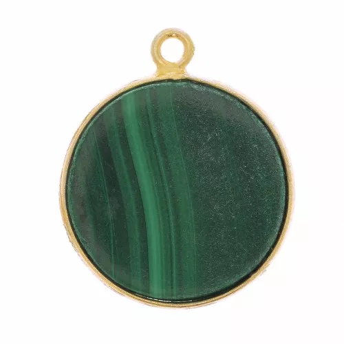 Colgante redondo de piedra gema 16mm - de Plata 925Dorado con oro fino - Malach