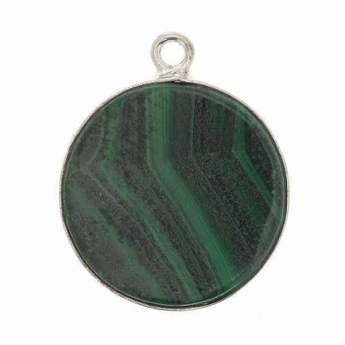 Colgante redondo de piedra gema 16 mm - de Plata 925- Malachite x1