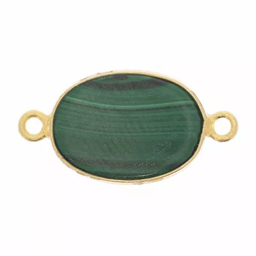 Entrepieza redondo de piedra gema 20x11mm Plata 925 Dorado Malachite x1