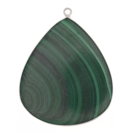 Colgante gota de piedra gema 39x31 mm - Plata 925 - Malachite x1