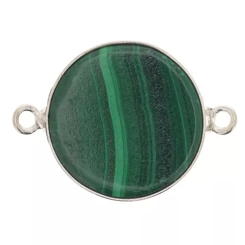 Entrepieza redondo de piedra gema 16mm Argent 925 - Malachite x1