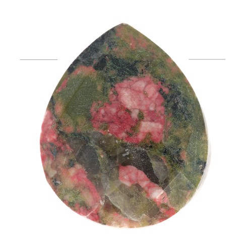 Cuenta gota facetada 12x10 mm en piedra gema - Unakite x1