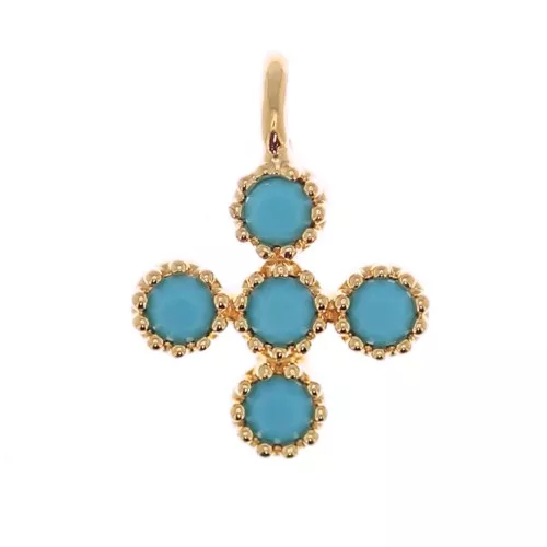 Mini dije cruz 9x7 mm con circonios 1.3 mm - Dorado con oro fino - Turquoise x1