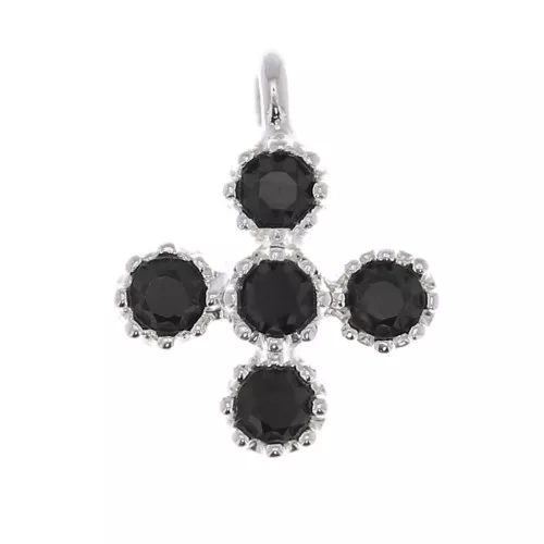 Mini dije cruz 9x7 mm con óxido de óxido de zirconio 1.3 mm - Placage Argent fin - Noir x1