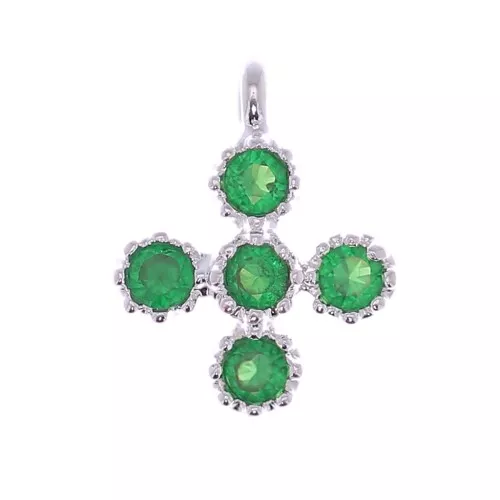 Mini dije cruz 9x7 mm con óxido de óxido de zirconio 1.3 mm - Placage Argent fin - Vert x1