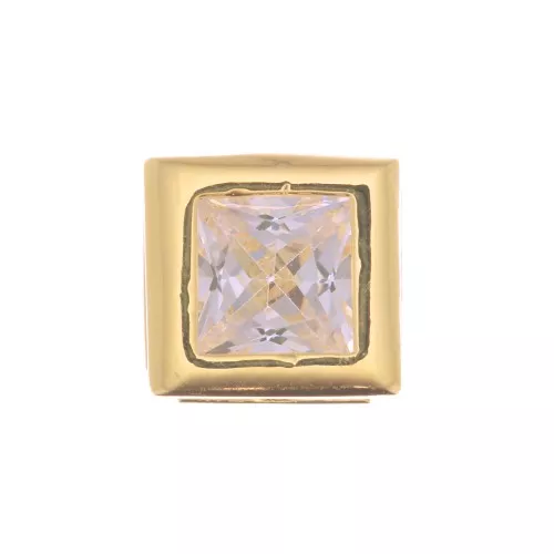 Colgante cuadrado con un óxido de zirconio de 6 mm - Dorado con oro fino - Crystal x1