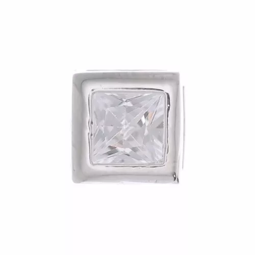 Colgante cuadrado con un óxido de zirconio de 6 mm - Placage Argent fin - Crystal x1