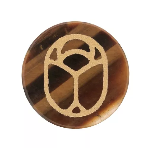 Cabuchón redondo plano 20 mm scarabée gravé exclu Perles&Co - Oeil de tigre - Dor