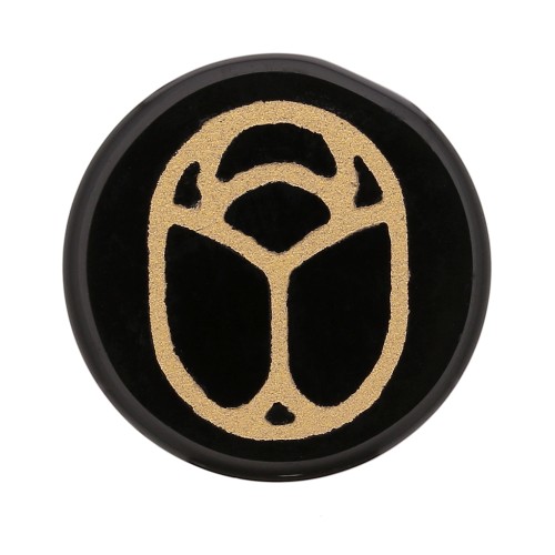 Cabuchón redondo plano 20 mm - scarabée gravé exclu Perles & Co - Agate negro - Doré x1