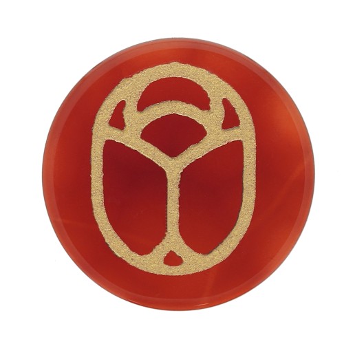 Cabuchón redondo plano 20 mm - scarabée gravé exclu Perles & Co - Cornaline - Doré x1