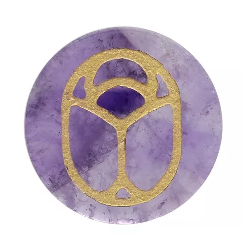 Cabuchón redondo plano 20 mm - scarabée gravé exclu Perles & Co - Amethyste - Doré x1
