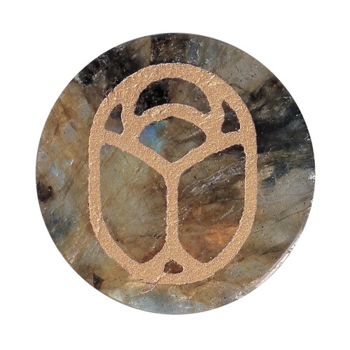 Cabuchón redondo plano 20 mm - scarabée gravé exclu Perles & Co - Labradorite - Doré