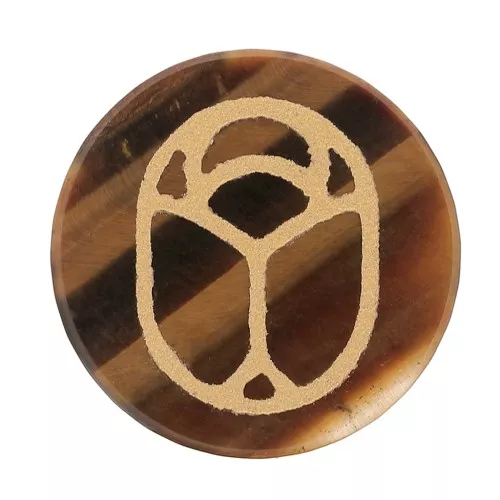 Cabuchón redondo plano 15 mm - escarabajo grabado exclu Perles & Co - Oeil de tigre - Dor