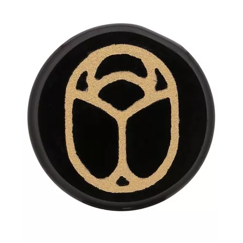 Cabuchón redondo plano 15 mm - escarabajo grabado exclu Perles & Co - Agate negro - Doré x1