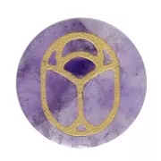 Cabuchón redondo plano 15 mm - escarabajo grabado exclu Perles & Co - Amethyste - Doré x1