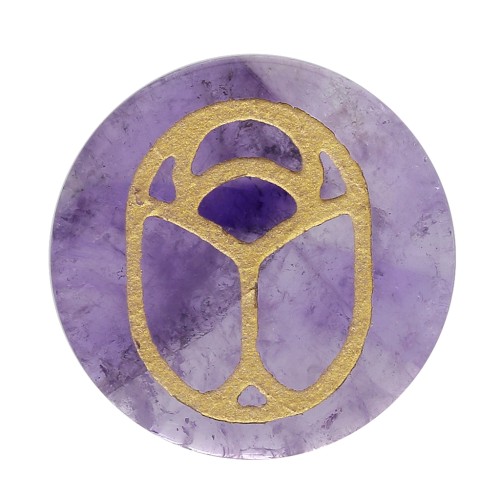 Cabuchón redondo plano 15 mm - escarabajo grabado exclu Perles & Co - Amethyste - Doré x1