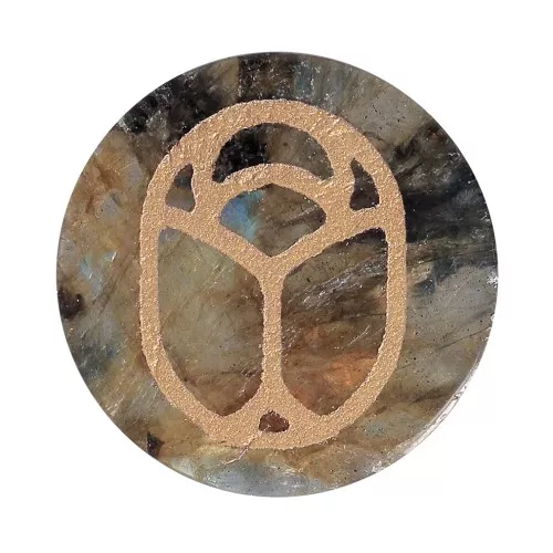 Cabuchón redondo plano 15 mm - escarabajo grabado exclu Perles & Co - Labradorite - Doré