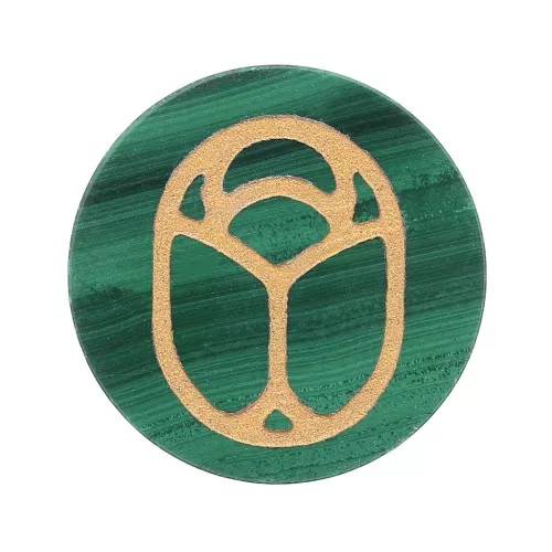 Cabuchón redondo plano 15 mm - escarabajo grabado exclu Perles & Co - Malachite - Doré x1