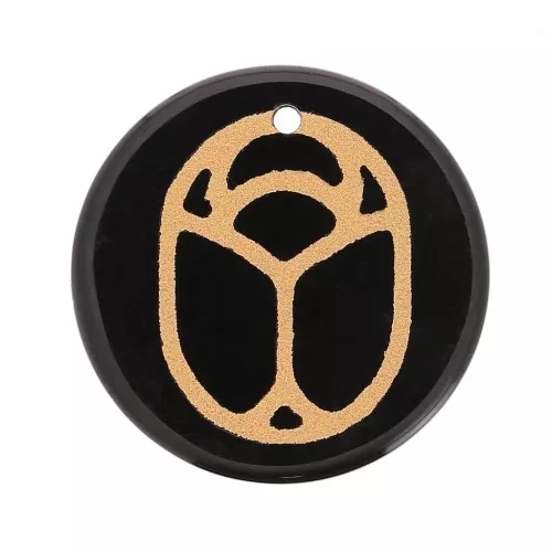 Colgante redondo plano 15 mm - escarabajo grabado exclu Perles & Co - Onyx noir - Doré x1