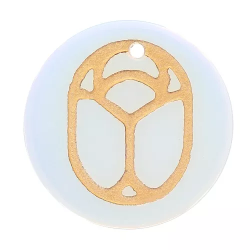 Colgante redondo plano 15 mm - escarabajo grabado exclu Perles & Co - Opalite - Doré x1