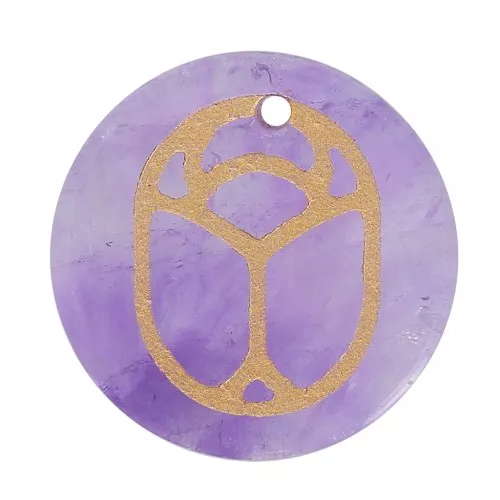 Colgante redondo plano 15 mm - escarabajo grabado exclu Perles & Co - Amethyste - Doré x1