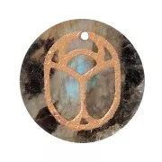 Colgante redondo plano 15 mm - escarabajo grabado exclu Perles & Co - Labradorite - Doré x1