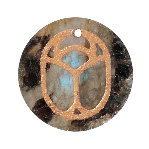 Colgante redondo plano 15 mm - escarabajo grabado exclu Perles & Co - Labradorite - Doré x1