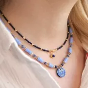 Colgante redondo plano 15 mm - escarabajo grabado exclu Perles & Co - Lapis lazuli - Doré x1