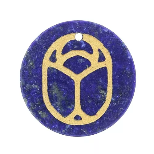 Colgante redondo plano 20 mm - escarabajo gravé exclu Perles & Co - Lapis lazuli - Dorado x1