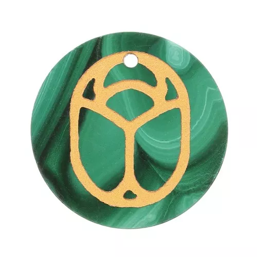 Colgante redondo plano 20 mm - scarabée gravé exclu Perles & Co - Malachite - Dorado x1