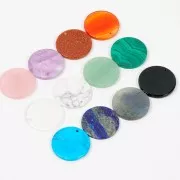 Colgante redondo plano 25 mm de piedra gema - Onyx noir x1