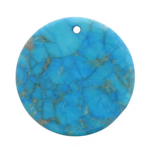 Colgante redondo plano 25 mm de piedra gema teintée - imitation Turquoise x1