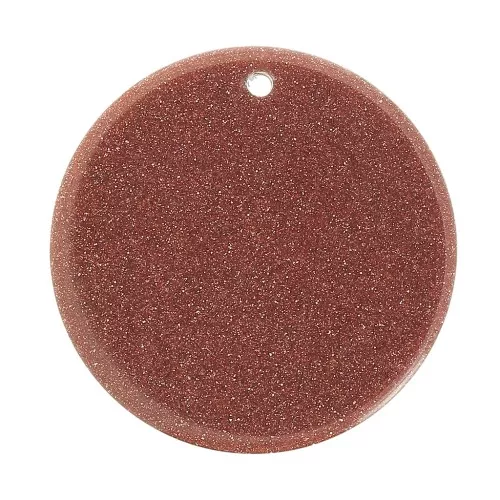Colgante redondo plano 25 mm pierre gemme Gold Stone - Imitation Pierre de soleil x1