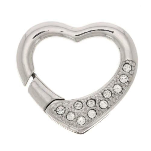 Cierre corazón mosquetón óxido de zirconio 20x22 mm - rodio - Crystal x1