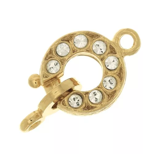 Cierre mosquetón y enganche tag con óxido de zirconio 16x9 mm - Dorado Crystal x1