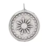 Dije redondo 18x15 mm - estampado sol - Chapado Plateado envejecido