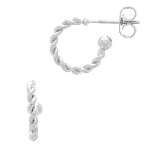 Mini creoles cuerda retorcida con bola pequeña 11 mm Chapado Plateado envejecid x2