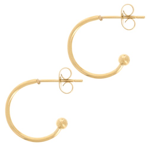 Aros pendientes con bola 16  mm - Acero inoxydable 304L  Dorado x2