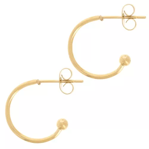 Aros pendientes con bola 16  mm - Acero inoxydable 304L  Dorado x2