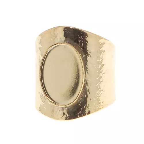 Anillo martillado ajustable para cabuchón 14x10 mm - Dorado con oro fino x1
